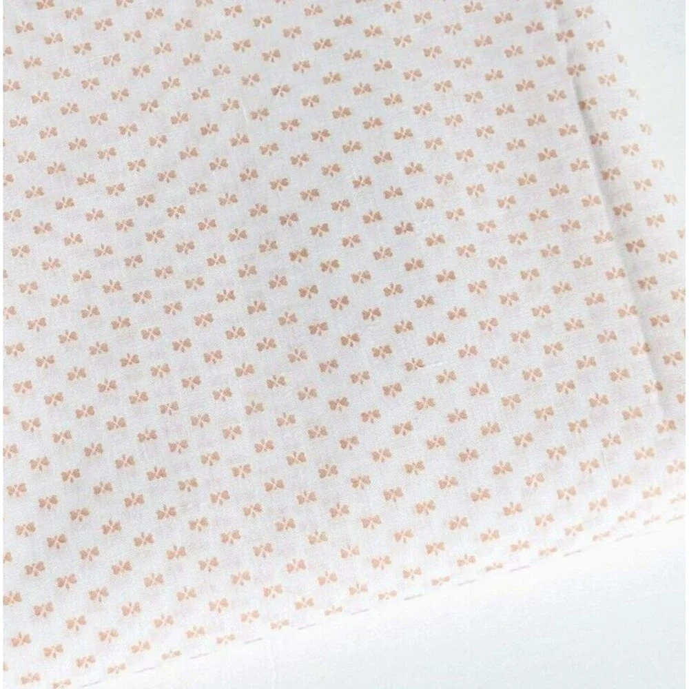 Dainty Peach Bows on White Semi-Sheer Vintage Fabric Quilting Sewing 2yds